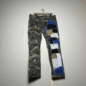 Sosoo Designer Slim Denim Jeans Pants Men 38 Streetwear Duck Camo Patches Punk
